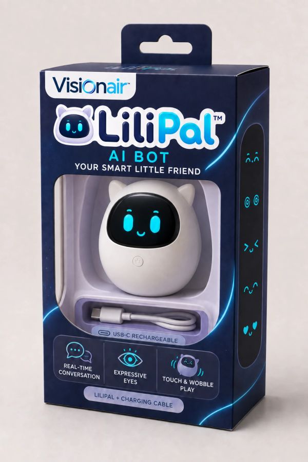 Visionair LiliPal AI bot packaging with USB-C cable.