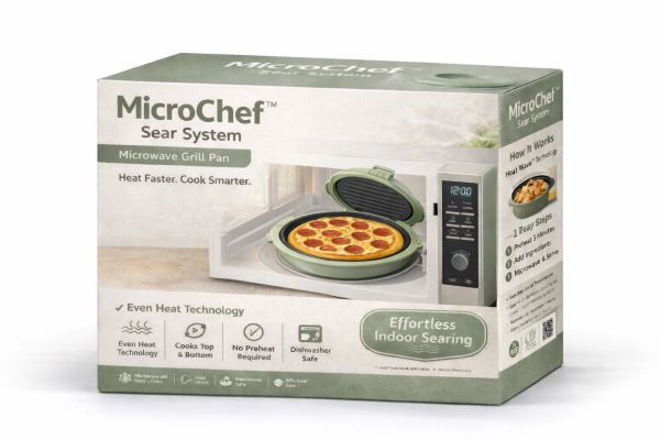 MicroChef microwave grill pan for indoor searing and faster cooking.