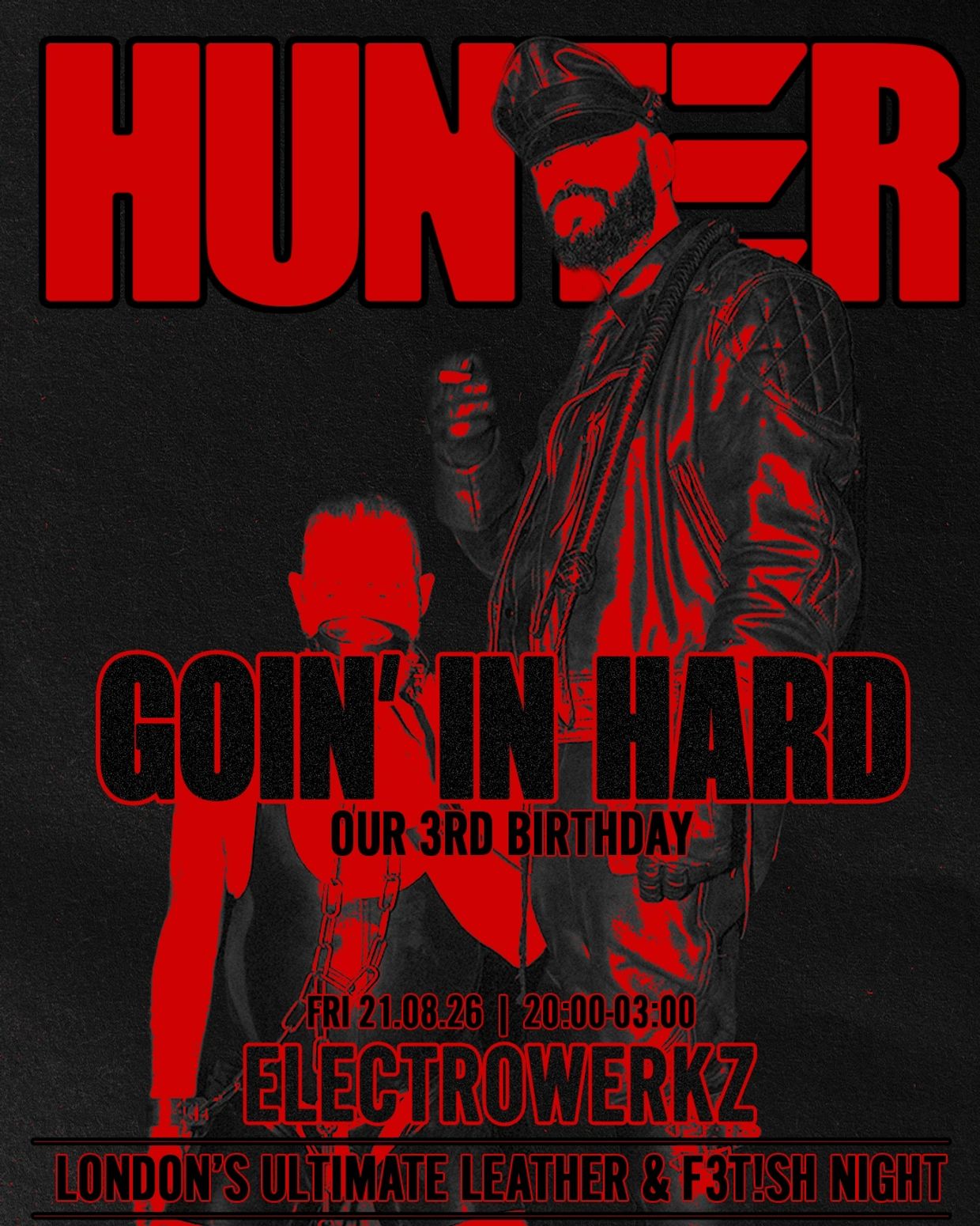 Event poster for Hunter's 3rd birthday celebration at Electrowerkz.