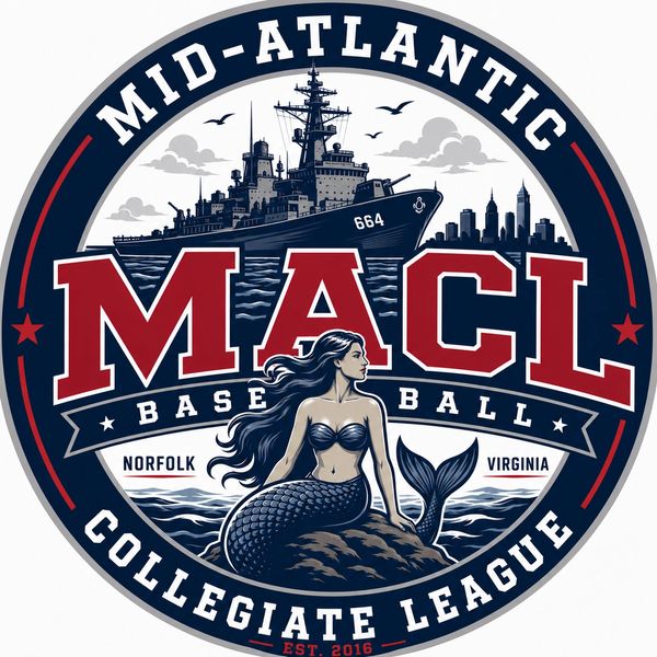 Mid-Atlantic Collegiate League baseball logo with mermaid and battleship.