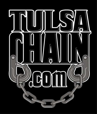 Logo for Tulsa Chain with hooks and a chain.