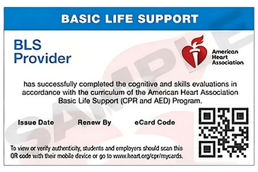 Basic Life Support certification card from the American Heart Association.