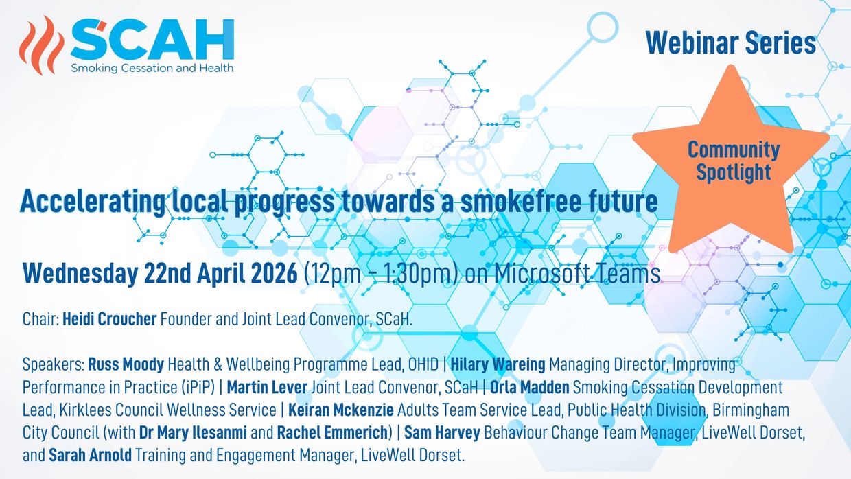 Webinar on accelerating progress toward a smokefree future by SCAH, April 22, 2026, on Microsoft Teams.