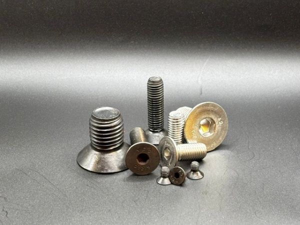 Various metal bolts of different sizes on a gray surface.