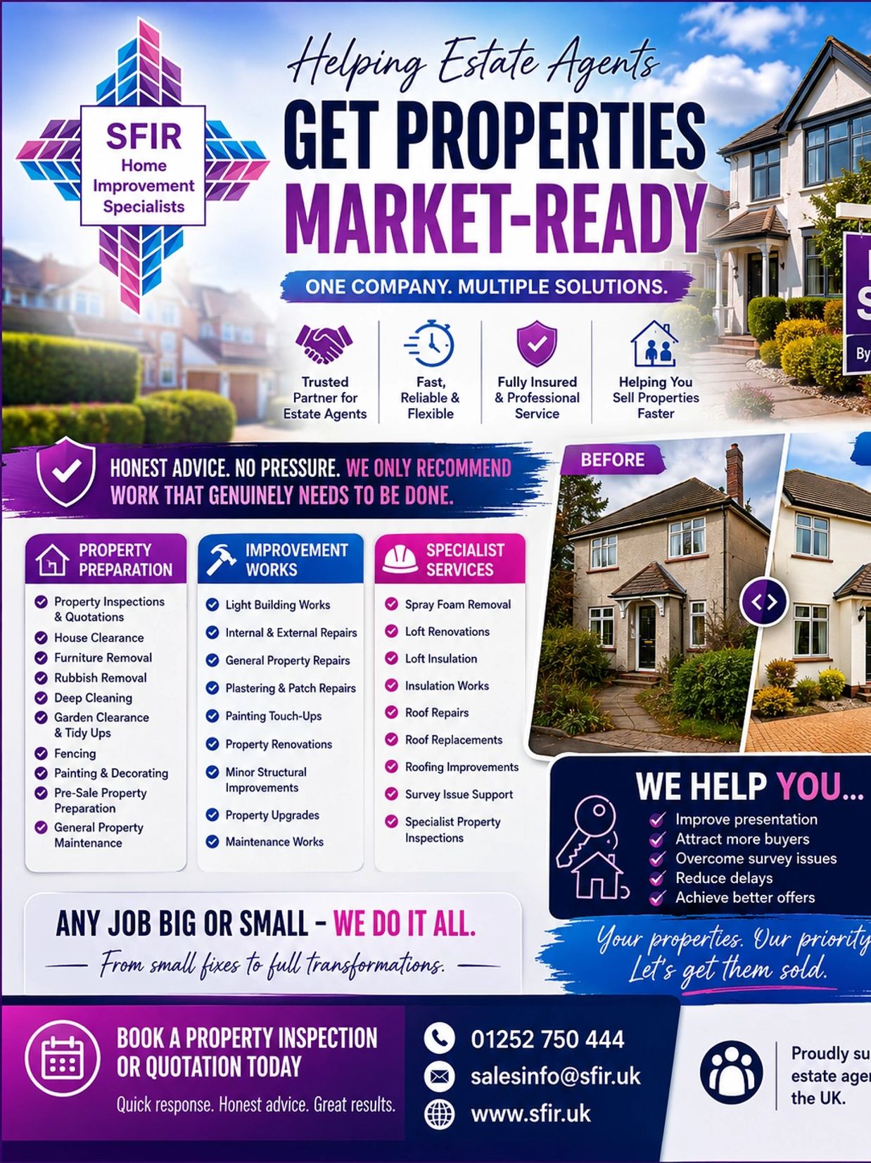 SFIR helps estate agents get properties market-ready with inspections, repairs, and specialist services.