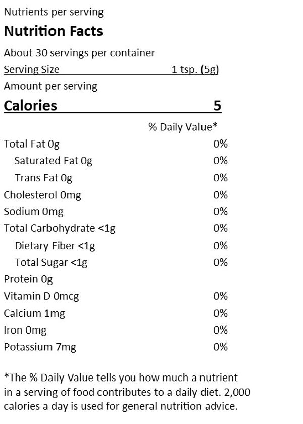 Original No Salt Sodium-Free Salt. Recommend for Sodium Restricted Diets.  Sodium 0mg