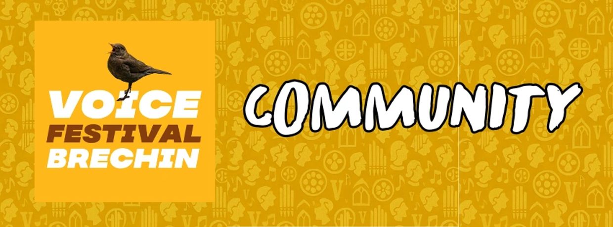 Voice Festival Brechin community logo on yellow background.