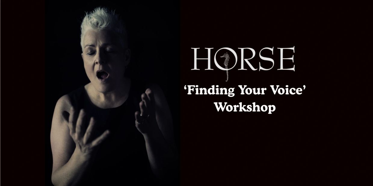 Person expressing emotion in a voice workshop promotional image.