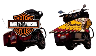 Harley-Davidson and Indian motorcycles.