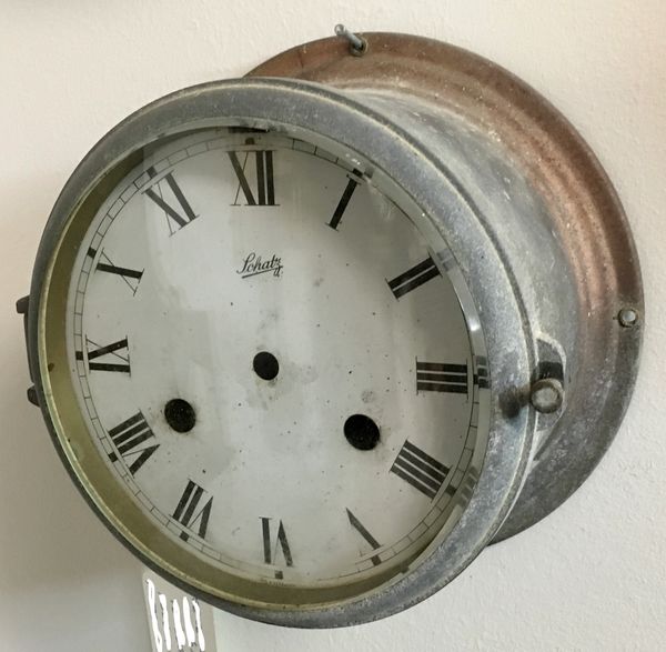 A customer's Schatz (Germany) ship's bell clock before restoration by The Sands of Time.