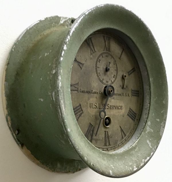 A customer's 1929 Chelsea marine clock for the U.S. Lighthouse Service before restoration.