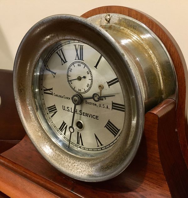 The customer's 1929 Chelsea lighthouse clock after restoration by The Sands of Time.