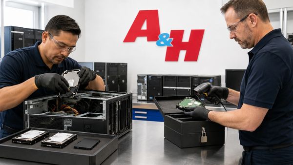 A&H IT Renew documents Chino business hard drives for secure off-site shredding.