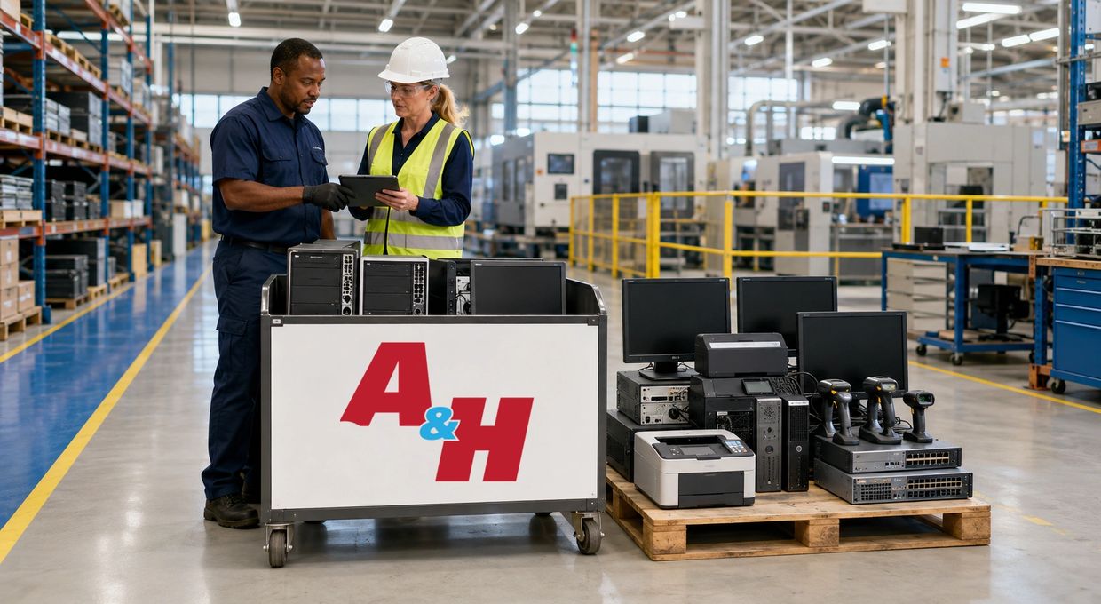 A&H IT Renew inspects retired computers during a Fontana facility technology change.