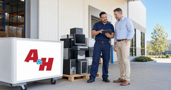 A&H IT Renew reviews pickup details with a Fontana business before equipment removal.