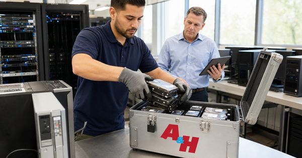Government hard drives are secured for off-site shredding by A&H IT Renew.