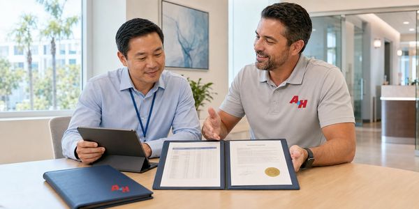 Healthcare IT staff review a serialized report and Certificate of Destruction with A&H IT Renew.