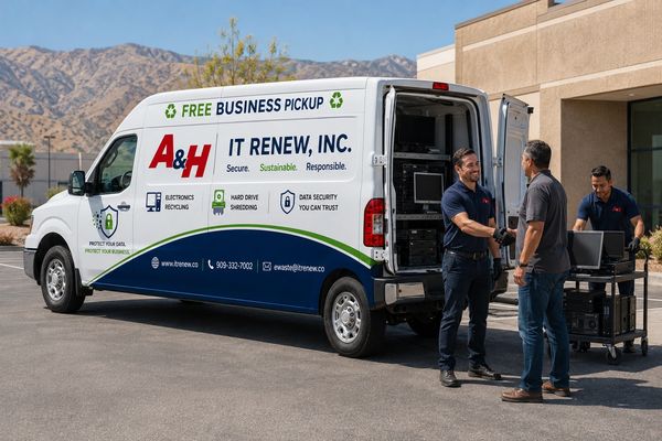 A&H IT Renew van collecting retired electronics from a Hesperia business location.