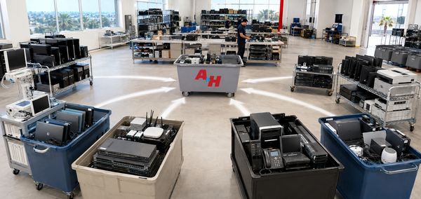 Electronics from multiple industries are organized for recycling by A&H IT Renew.