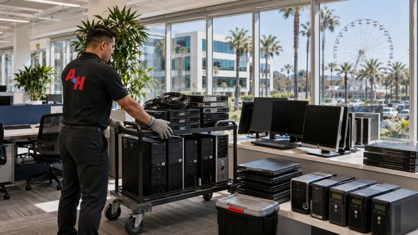 A&H IT Renew collects retired computers and networking equipment from an Irvine office.