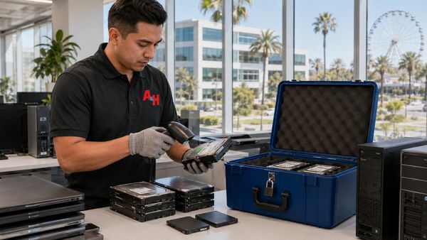 A&H IT Renew documents and secures hard drives for off-site data destruction in Irvine.