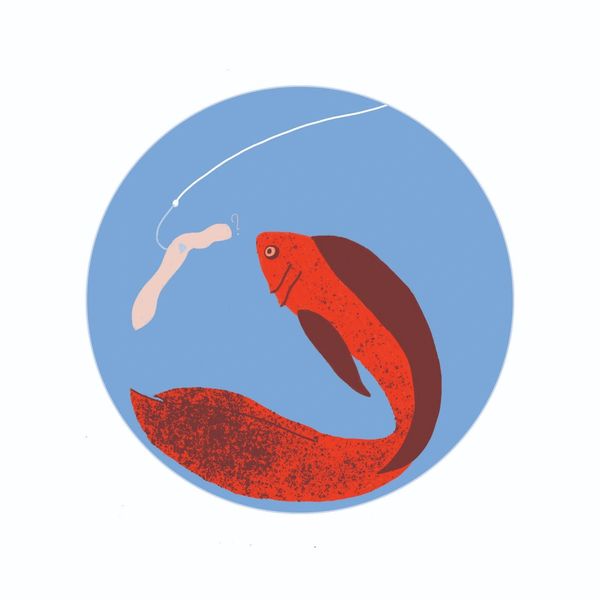 A fish about to eat a worm from a fish-hook.