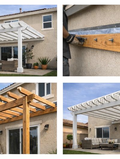 14x14 ledger mounted pergola attached to house in Temecula CA