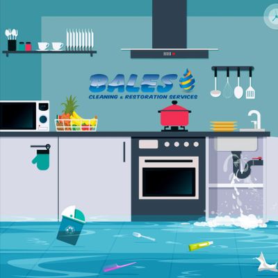 flooded kitchen with pipes bursting and random items floating in the water