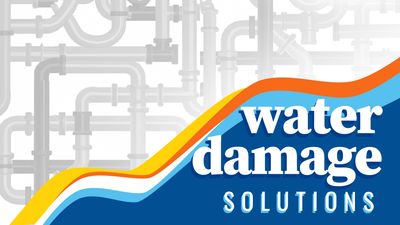 graphic with water pipes that reads, "water damage solutions."