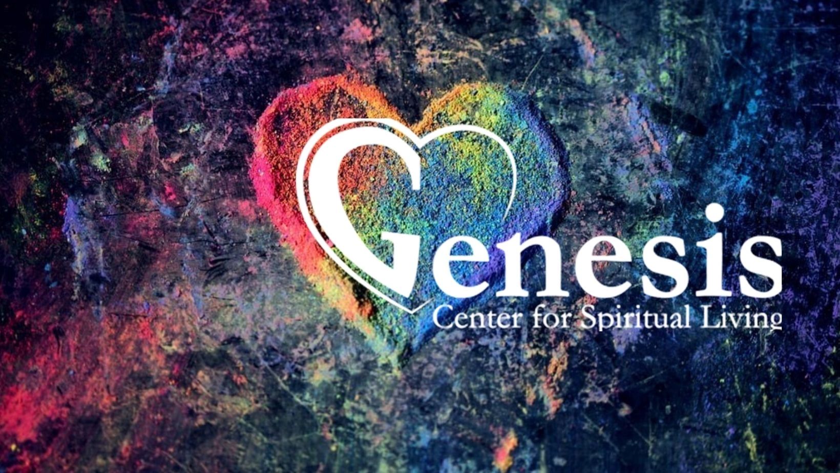 Picture of a colorful heart with the logo Genesis Center for Spiritual Living in front of it.