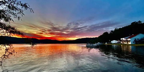 Sunset over Lake White with Lake White Marina on right