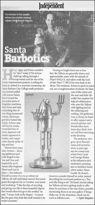 Santa Barbara Independent article of Santa Barbara artist Tal Avitzur.