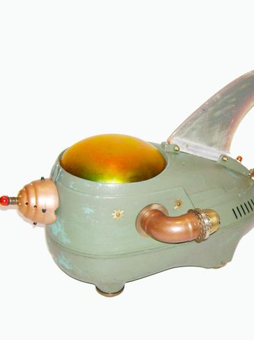 Found Object spaceship sculptures by Santa Barbara artist Tal Avitzur.
