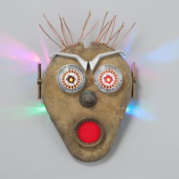 Found Object robot head sculptures by Santa Barbara artist Tal Avitzur.