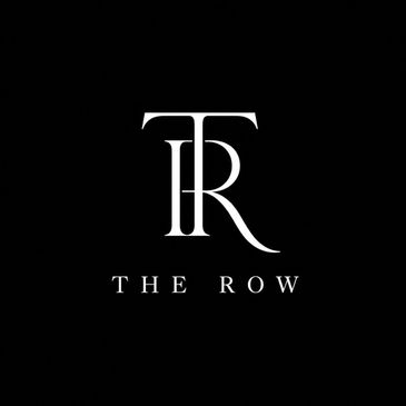 Elegant white logo of 'The Row' on a black background.