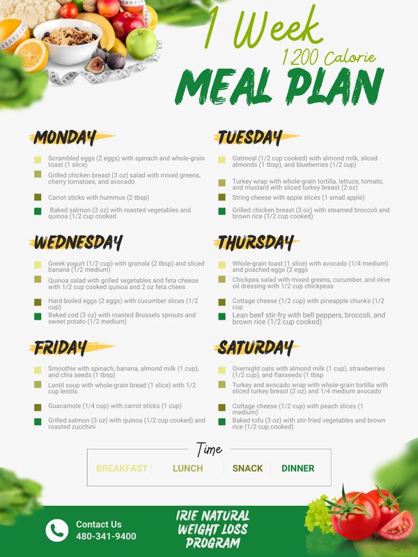 1200 calorie meal plan one week