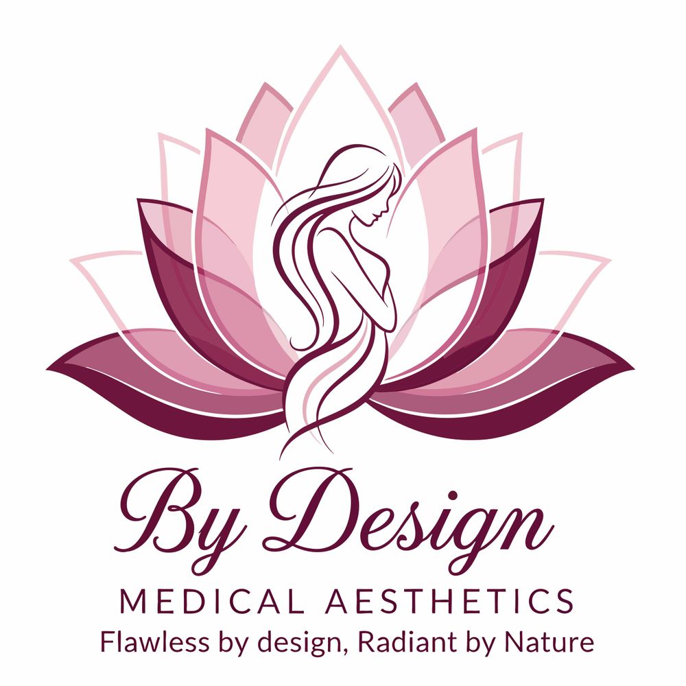 Elegant logo featuring a feminine silhouette within a pink lotus flower for By Design Medical Aesthetics.