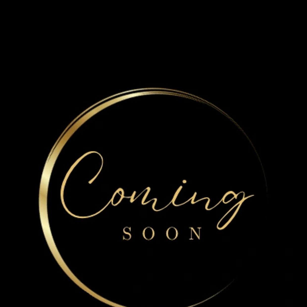 Elegant golden 'Coming Soon' text on a black background.