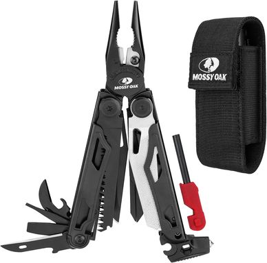 Mossy Oak multi-tool with various foldable functions and a carrying case.