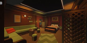 Bedroom of our Frank Lloyd Wright styled house design