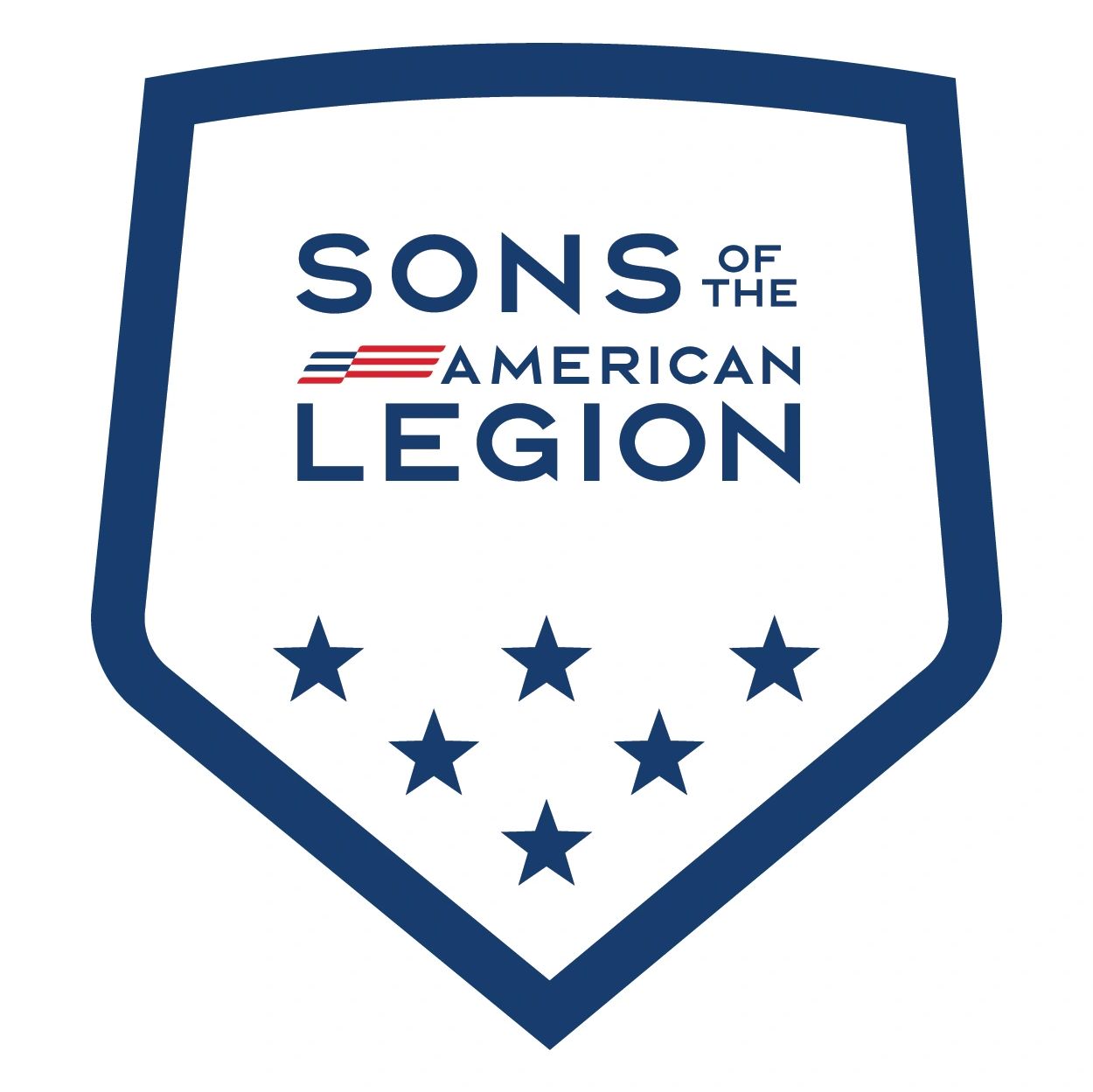 Shield logo of Sons of the American Legion with stars and stripes.