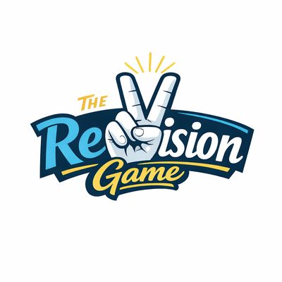 Logo for The Revision Game with a peace sign hand.