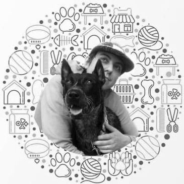 Loving pet care sitter hugging their pet dog during training and walk