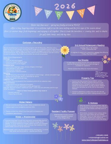 Spring 2026 newsletter from Port Village Co-op with updates on recycling, meetings, taxes, and resident services.