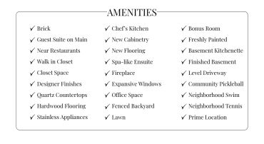 List of home amenities and features.