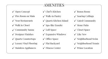 List of amenities offered in a residence or facility.