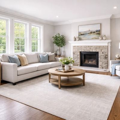 Newly painted family room. Colors are gray and white