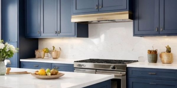 A nice kitchen with freshly painted blue cabinets