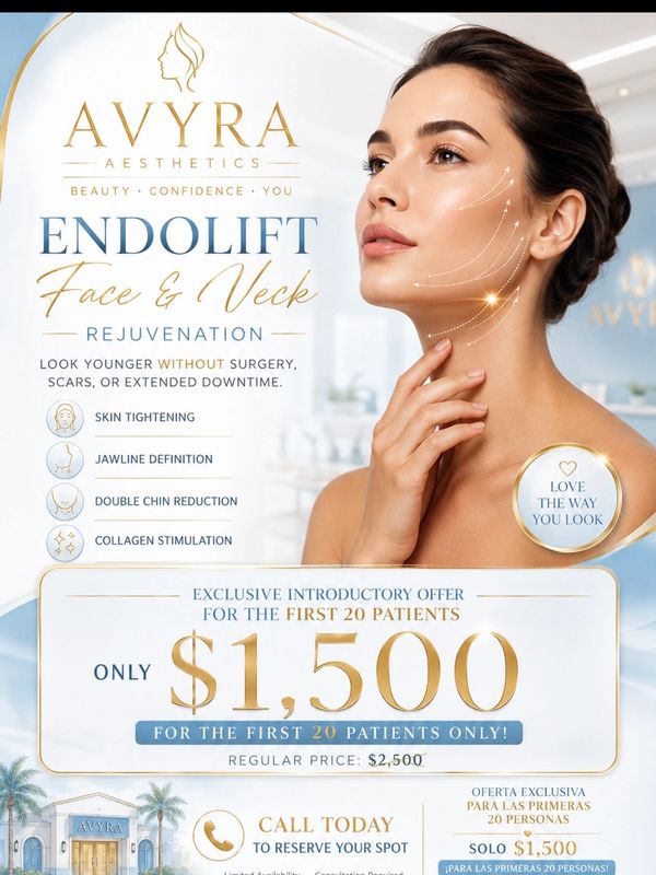 Avyra Aesthetics Endolift for face and neck rejuvenation at $1,500.