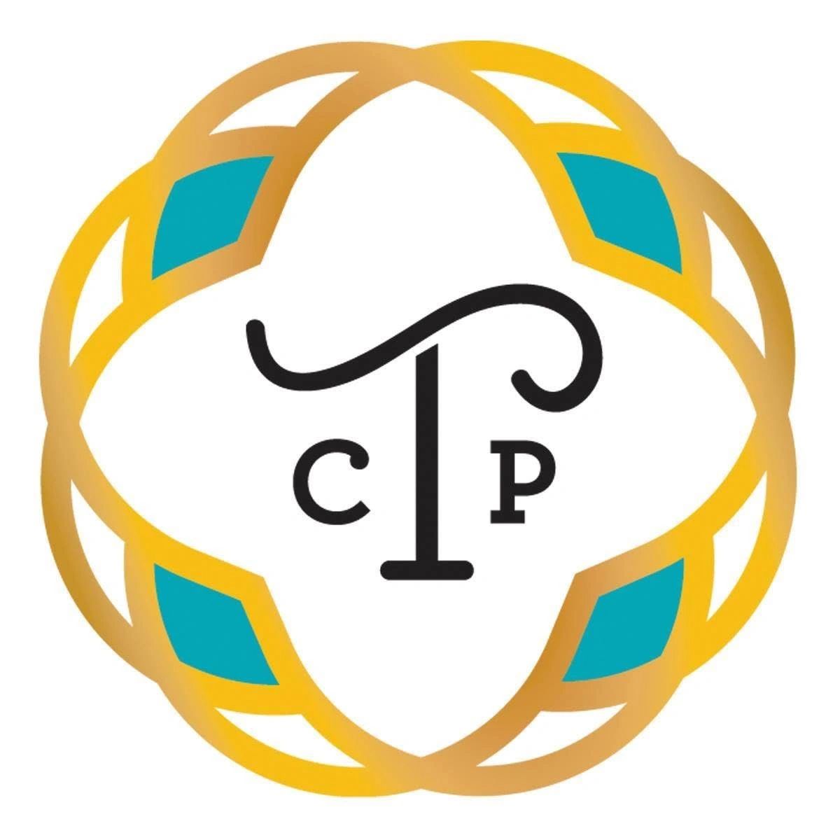 Elegant logo with intertwined golden loops and letters C, T, P.